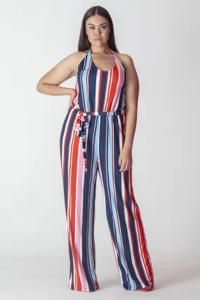 16233 Multi Colour Striped Halterneck Jumpsuit