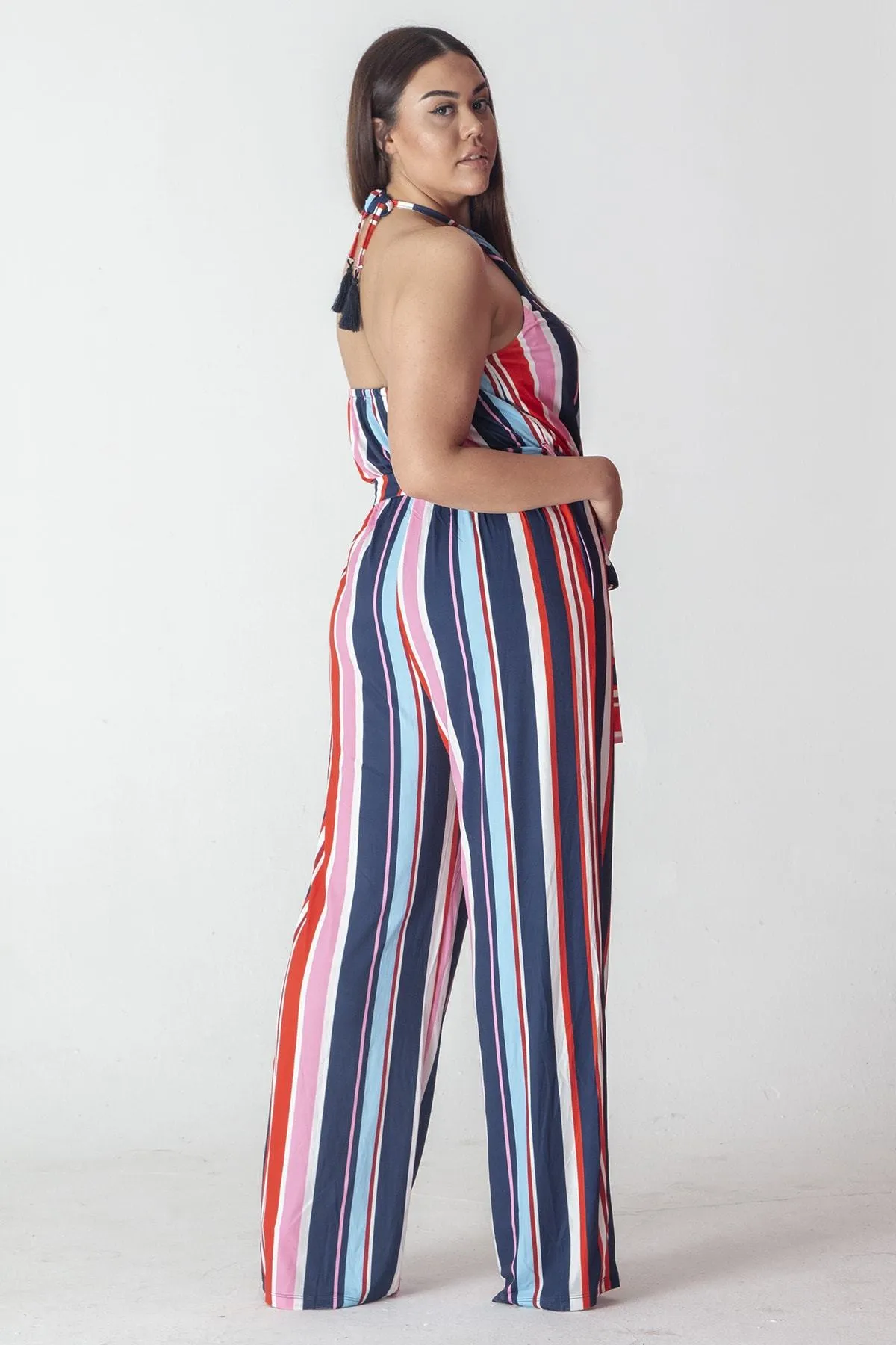 16233 Multi Colour Striped Halterneck Jumpsuit