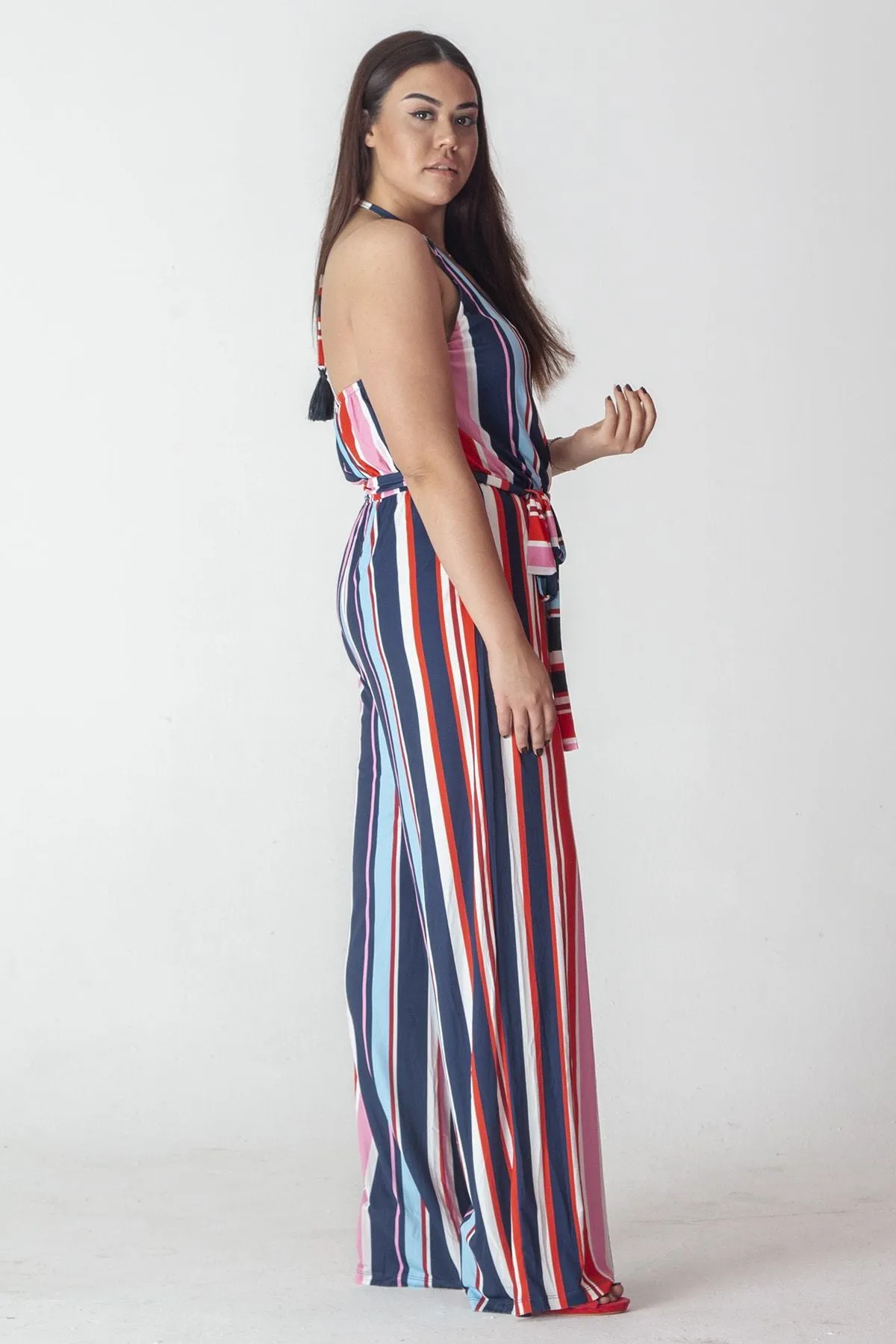 16233 Multi Colour Striped Halterneck Jumpsuit