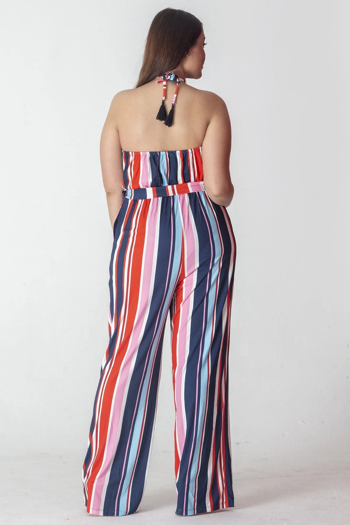 16233 Multi Colour Striped Halterneck Jumpsuit