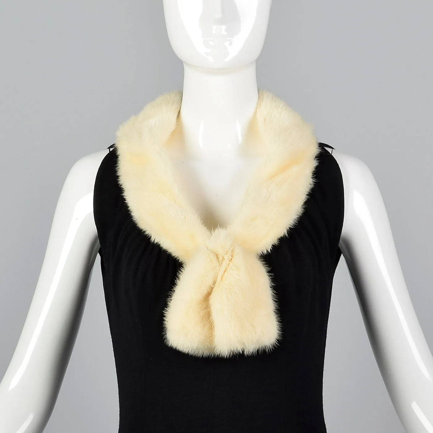 1950s Black Dress with Ermine Fur Collar and Matching Jacket