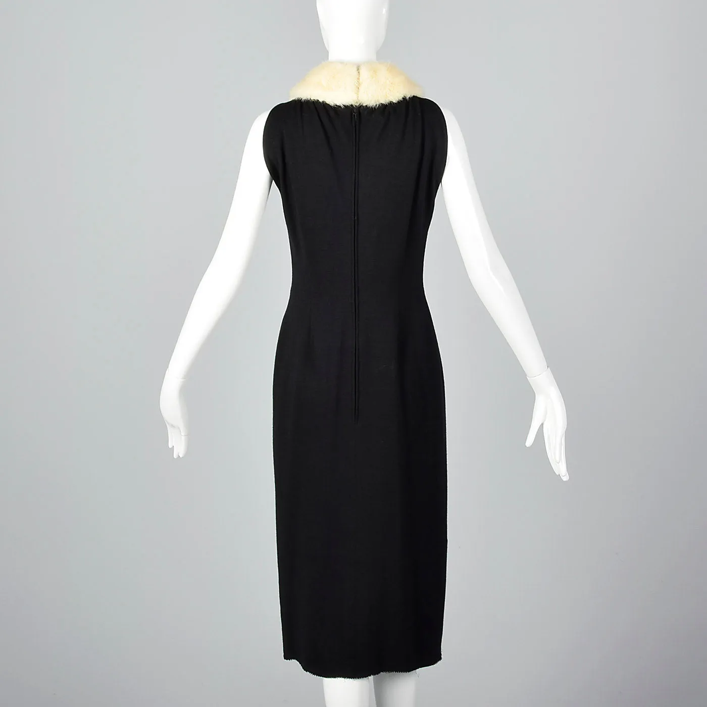 1950s Black Dress with Ermine Fur Collar and Matching Jacket