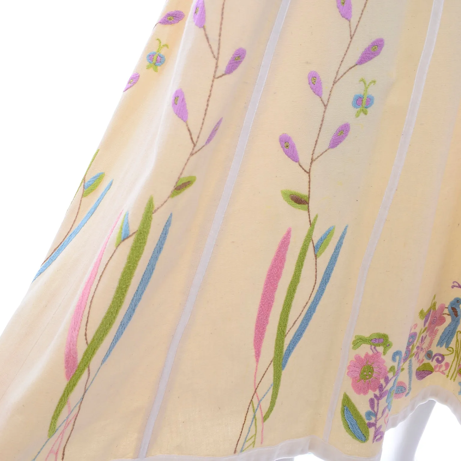 1970s Josefa Cream Cotton Long Embroidered Vintage Dress