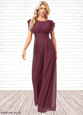 Alina Jumpsuit/Pantsuit Scoop Floor-Length Chiffon Bridesmaid Dress With Ruffle SWKP0022610