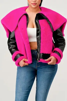 Athina Statement Pink Faux Fur Aviator Jacket