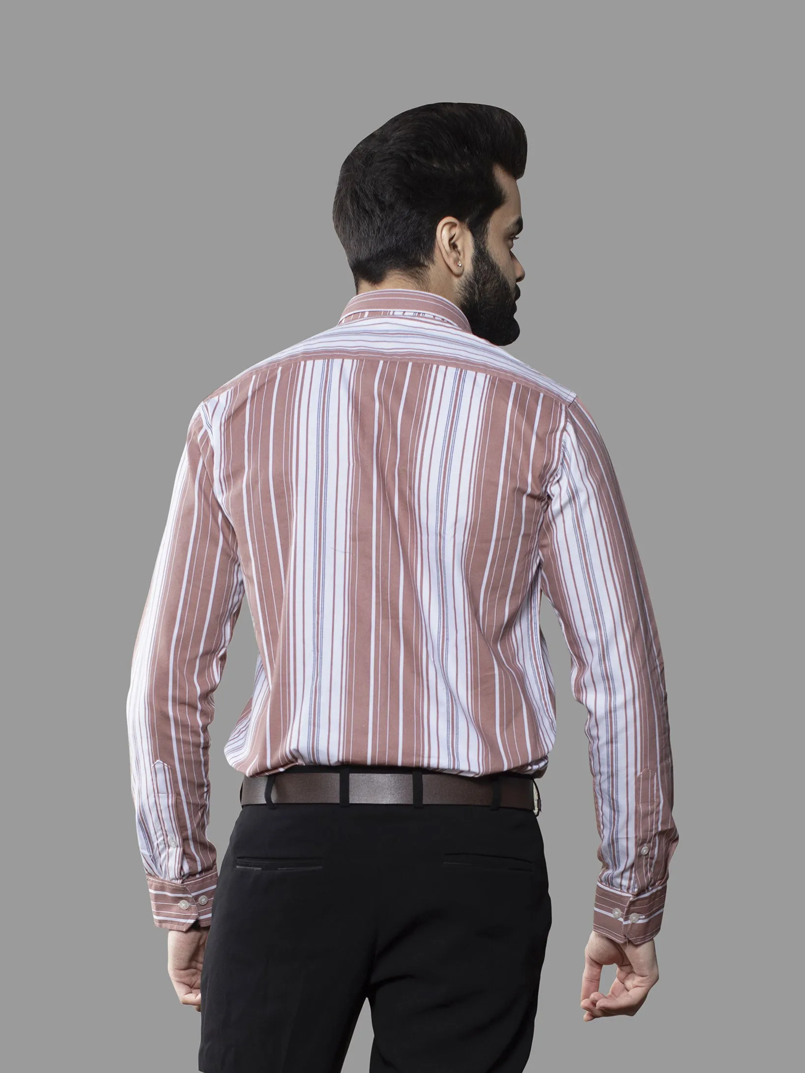 Badami Color Balanced Striped Oxford Print Cotton Shirt