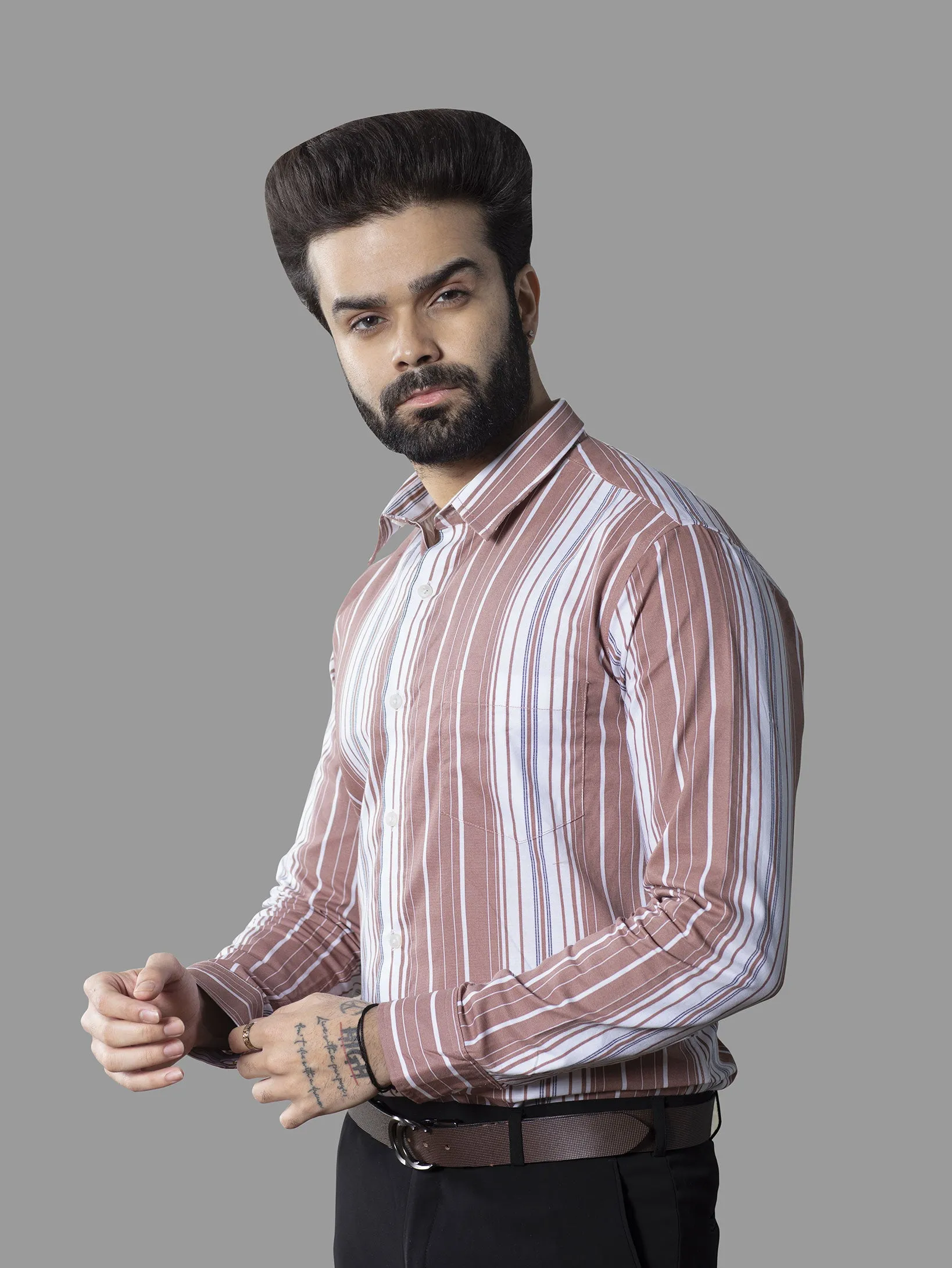 Badami Color Balanced Striped Oxford Print Cotton Shirt