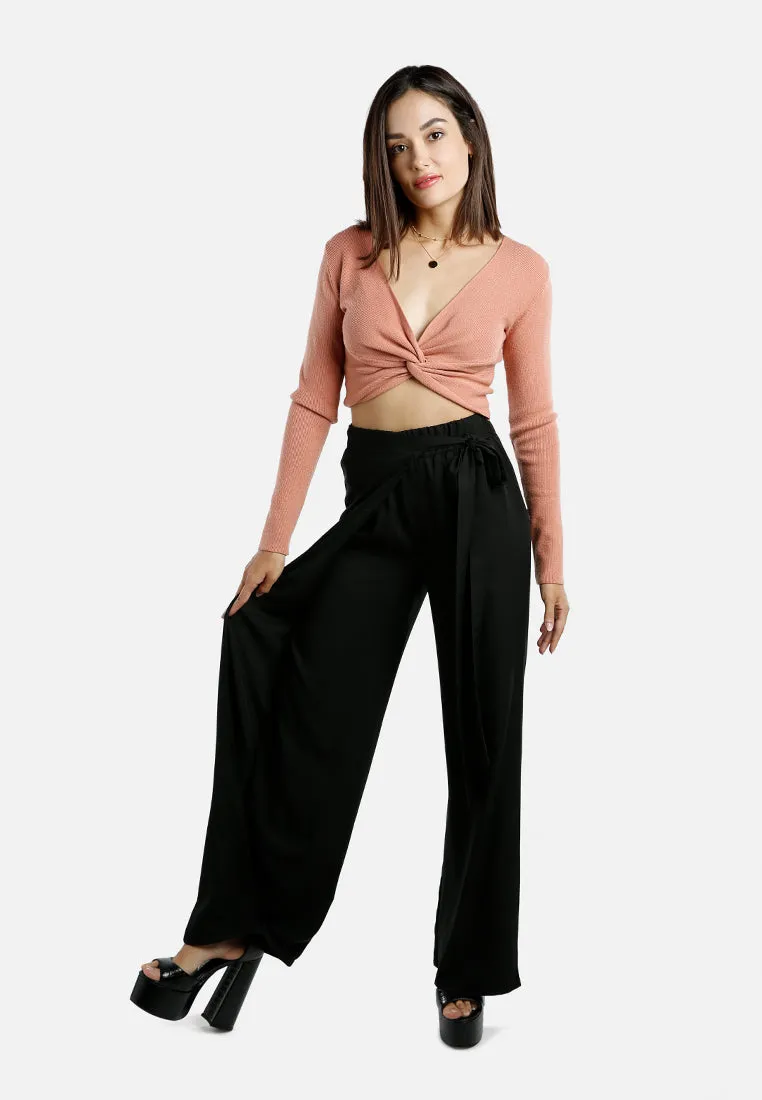 Belted Tie Wide Leg Pants