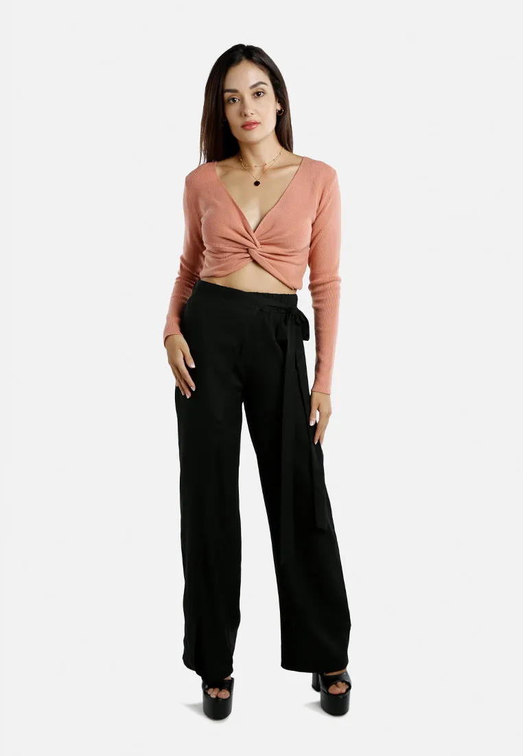 Belted Tie Wide Leg Pants