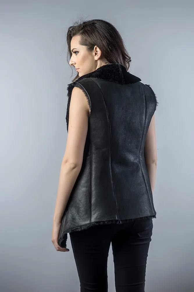 Black Genuine Nappa Lambskin Merino Fur Vest