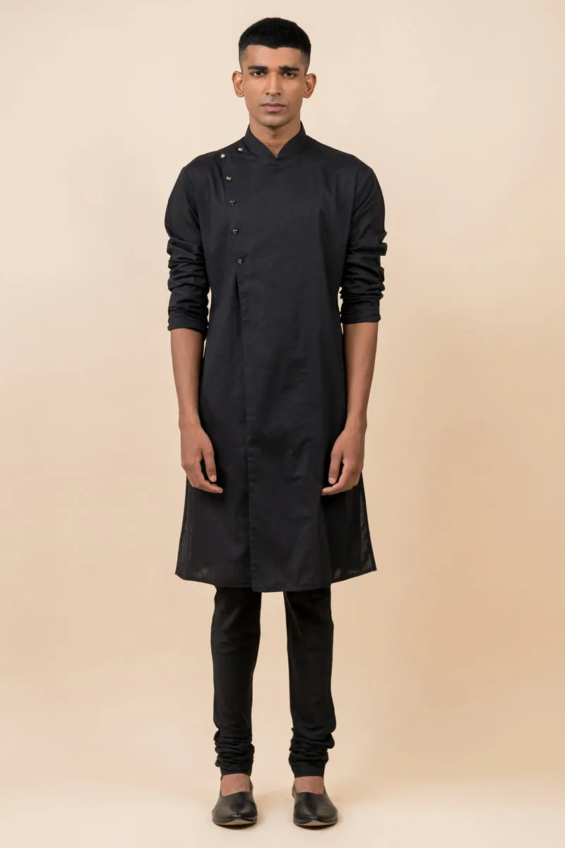 Black Overlap Layer Kurta