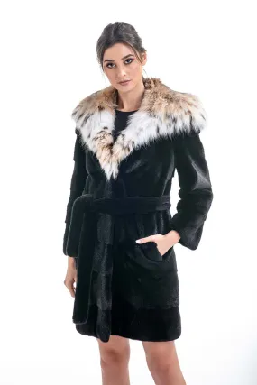 Blackglama Mink Fur Coat with Lynx Fur Collar