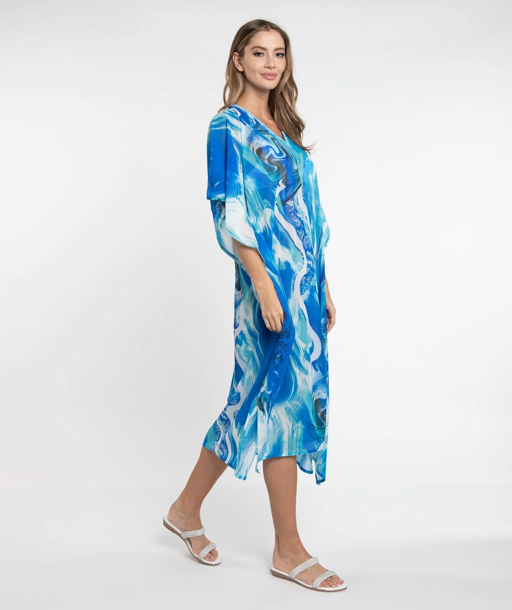 Blue Ocean Print Maxi Cover Up with Dazzling Embellishment