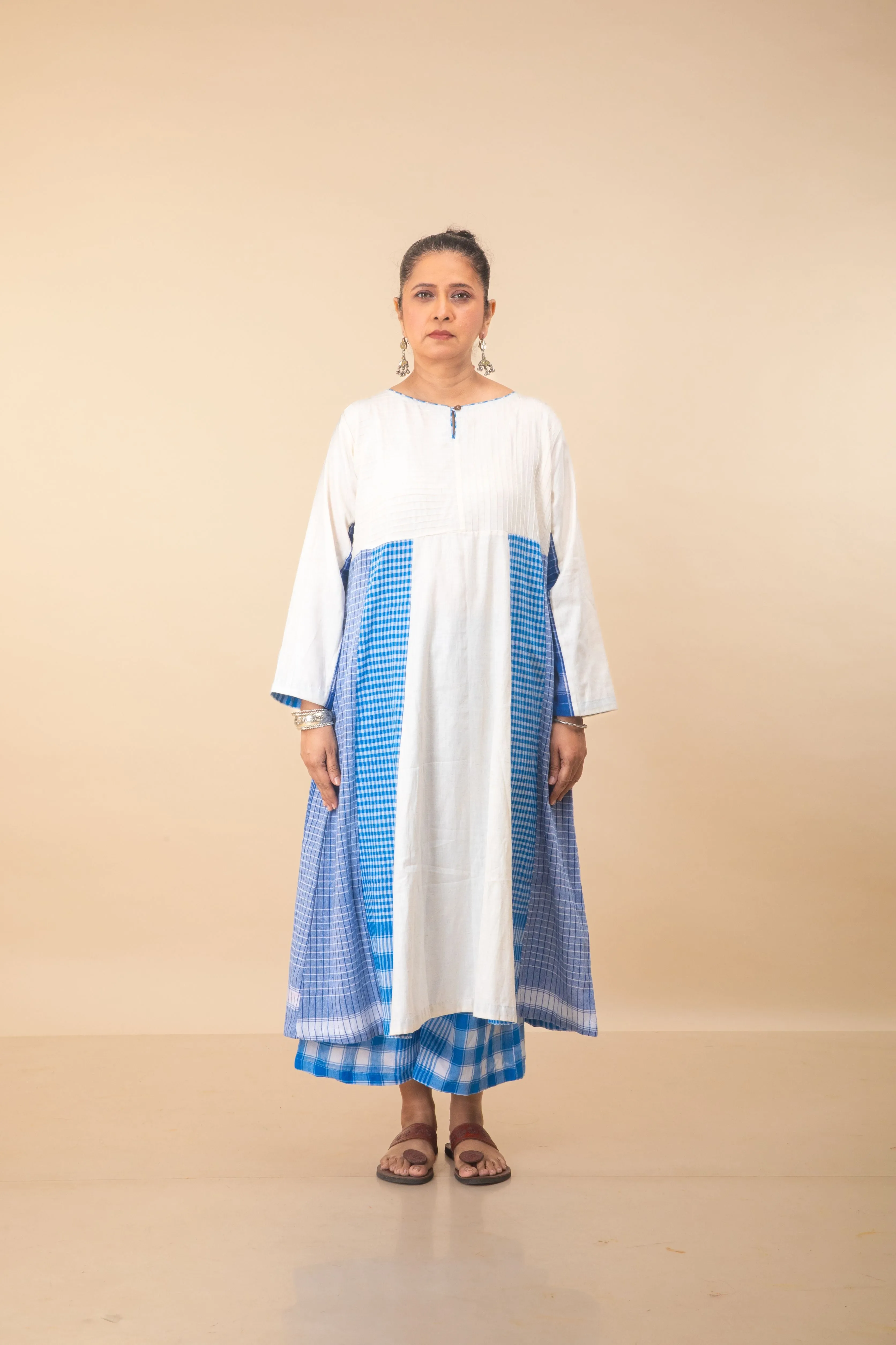 Blue Side Panelled Dress & Palazzo (2 Piece Set)