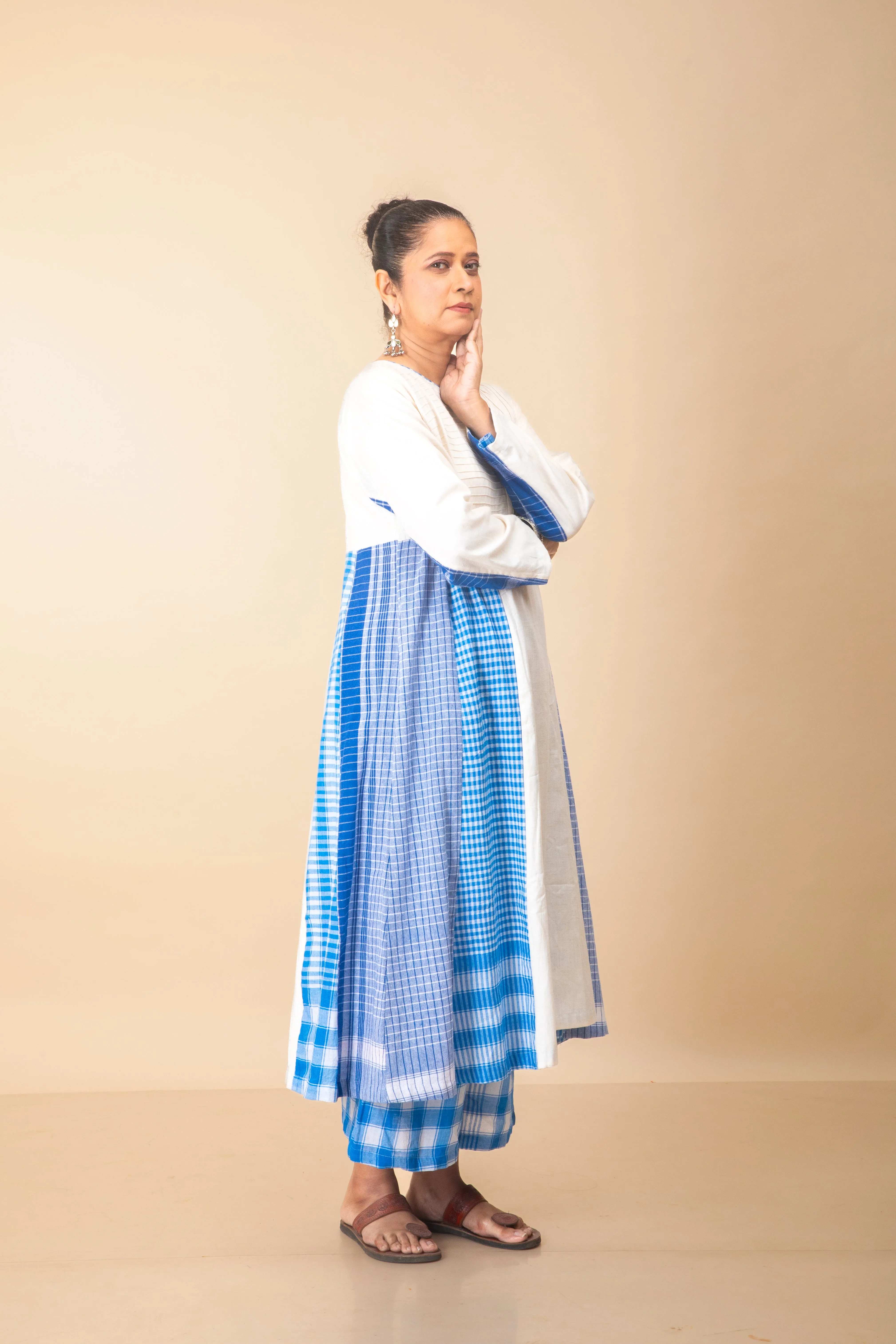 Blue Side Panelled Dress & Palazzo (2 Piece Set)