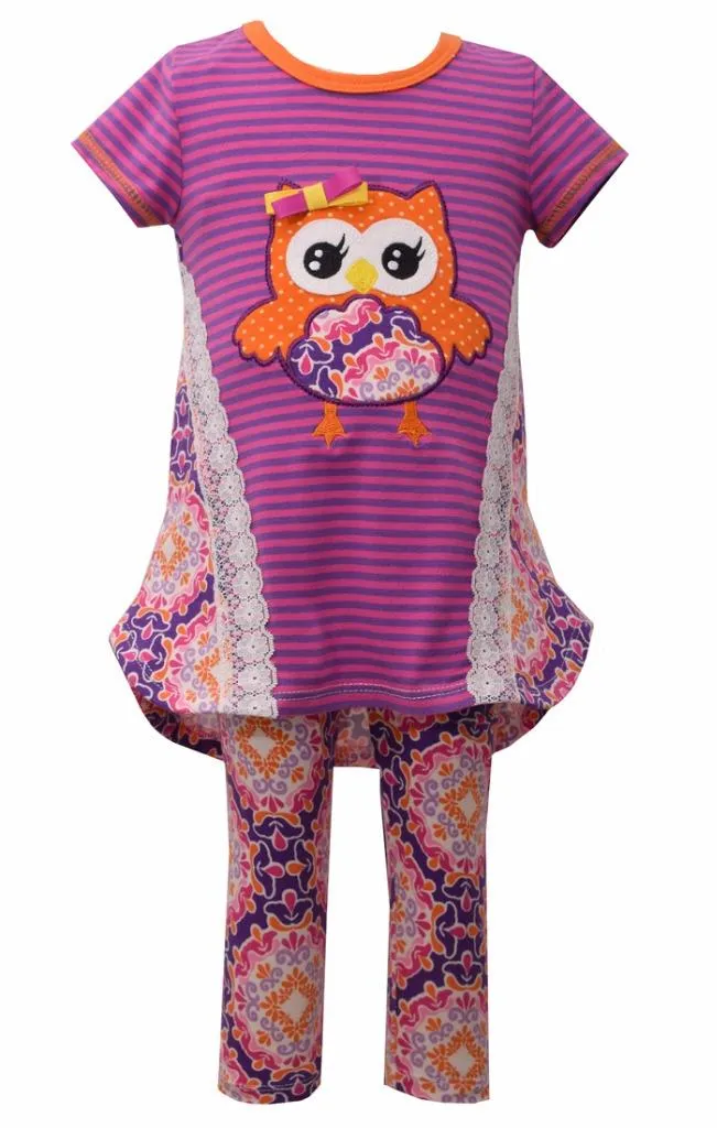 Bonnie Jean Purple Owl Tunic Legging Girls 2 Pc Fall Set