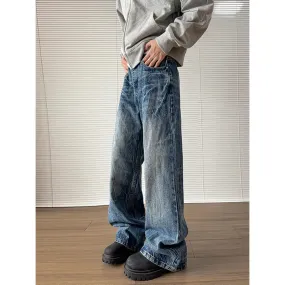 Bonsir Baggy Jeans Men's Denim Pants Blue Acid Wash Male Jeans Straight Casual Menwear Loose Wide Leg Trousers 2024 New Mopping pants