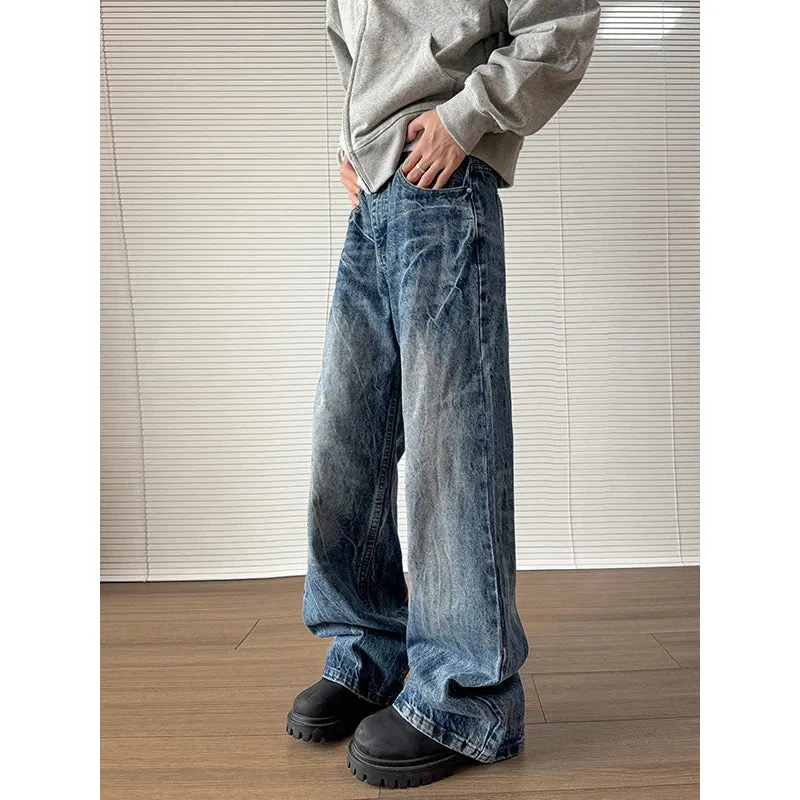 Bonsir Baggy Jeans Men's Denim Pants Blue Acid Wash Male Jeans Straight Casual Menwear Loose Wide Leg Trousers 2024 New Mopping pants