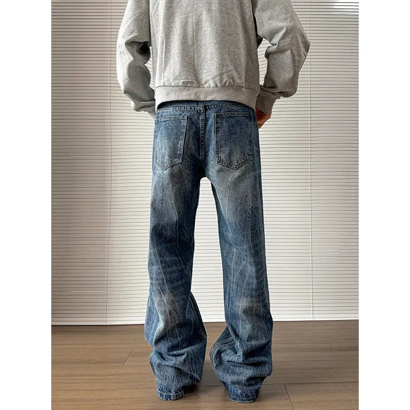 Bonsir Baggy Jeans Men's Denim Pants Blue Acid Wash Male Jeans Straight Casual Menwear Loose Wide Leg Trousers 2024 New Mopping pants