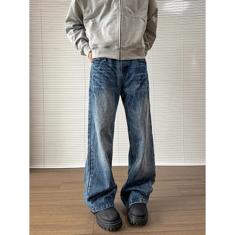 Bonsir Baggy Jeans Men's Denim Pants Blue Acid Wash Male Jeans Straight Casual Menwear Loose Wide Leg Trousers 2024 New Mopping pants