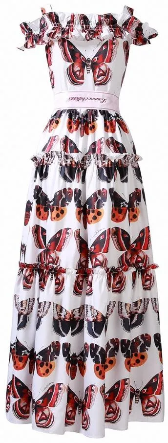 Butterfly Print Maxi Dress with Sashes