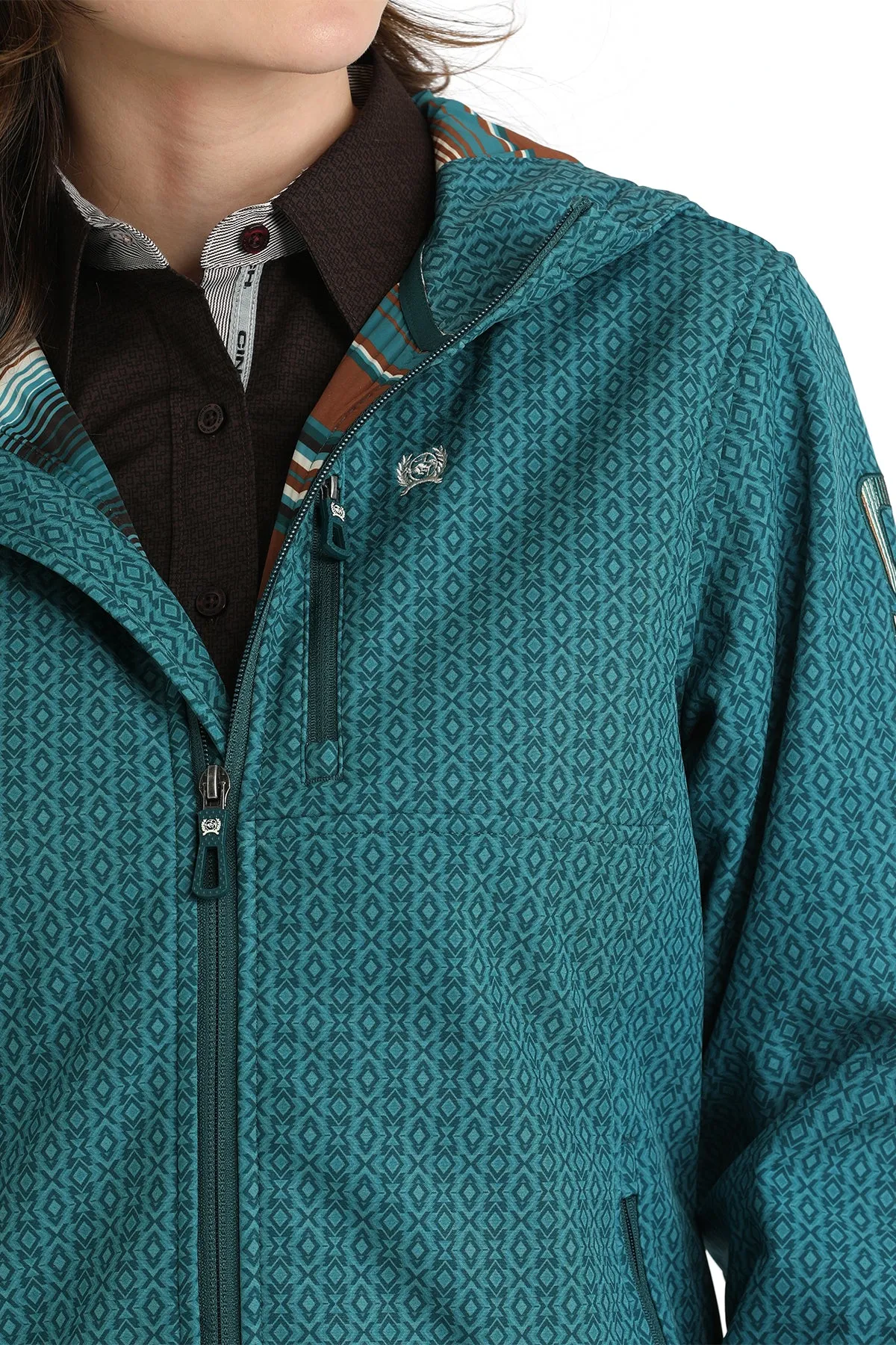 Cinch Women's Teal Southwest Print Bonded Hooded Jacket