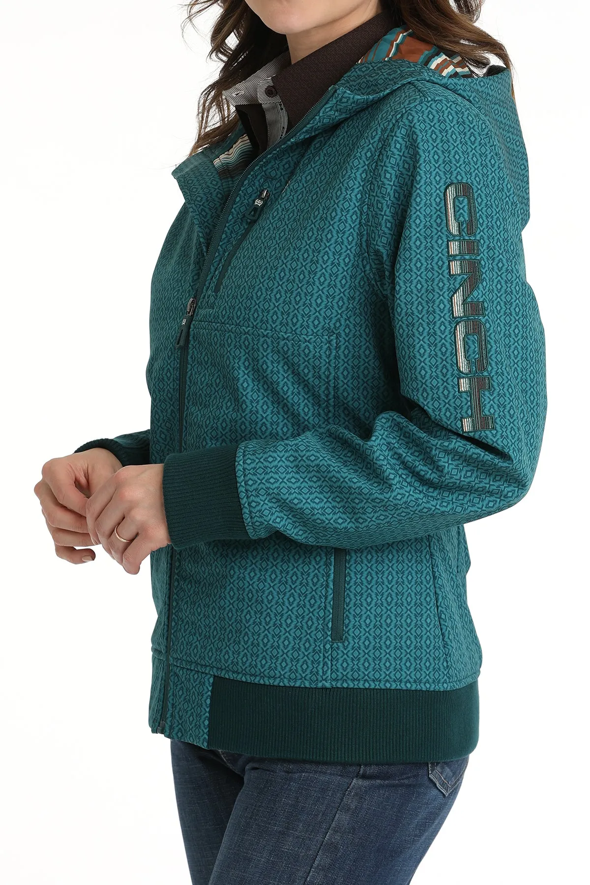 Cinch Women's Teal Southwest Print Bonded Hooded Jacket