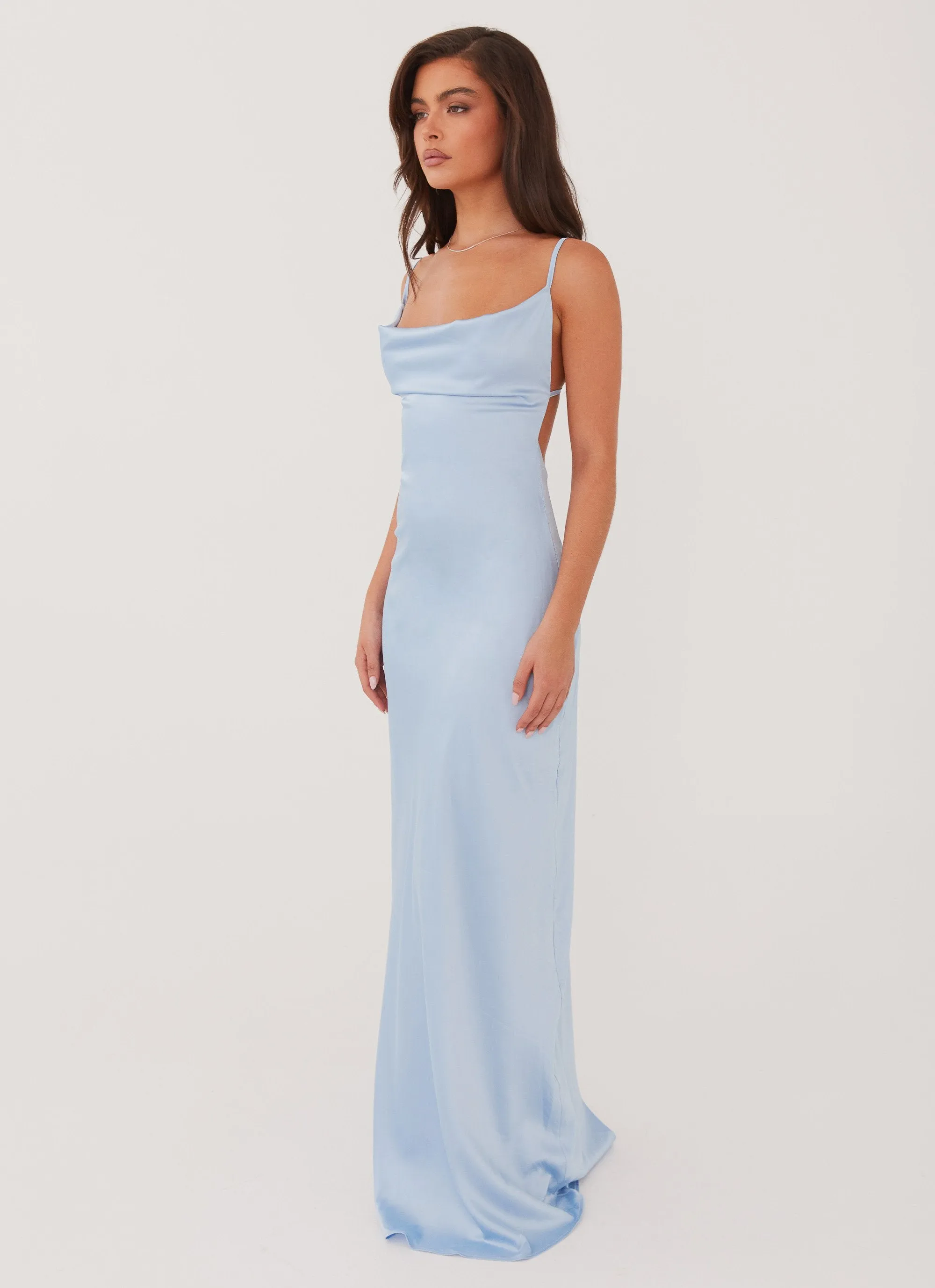 Coastal Escape Satin Maxi Dress - Ice Blue