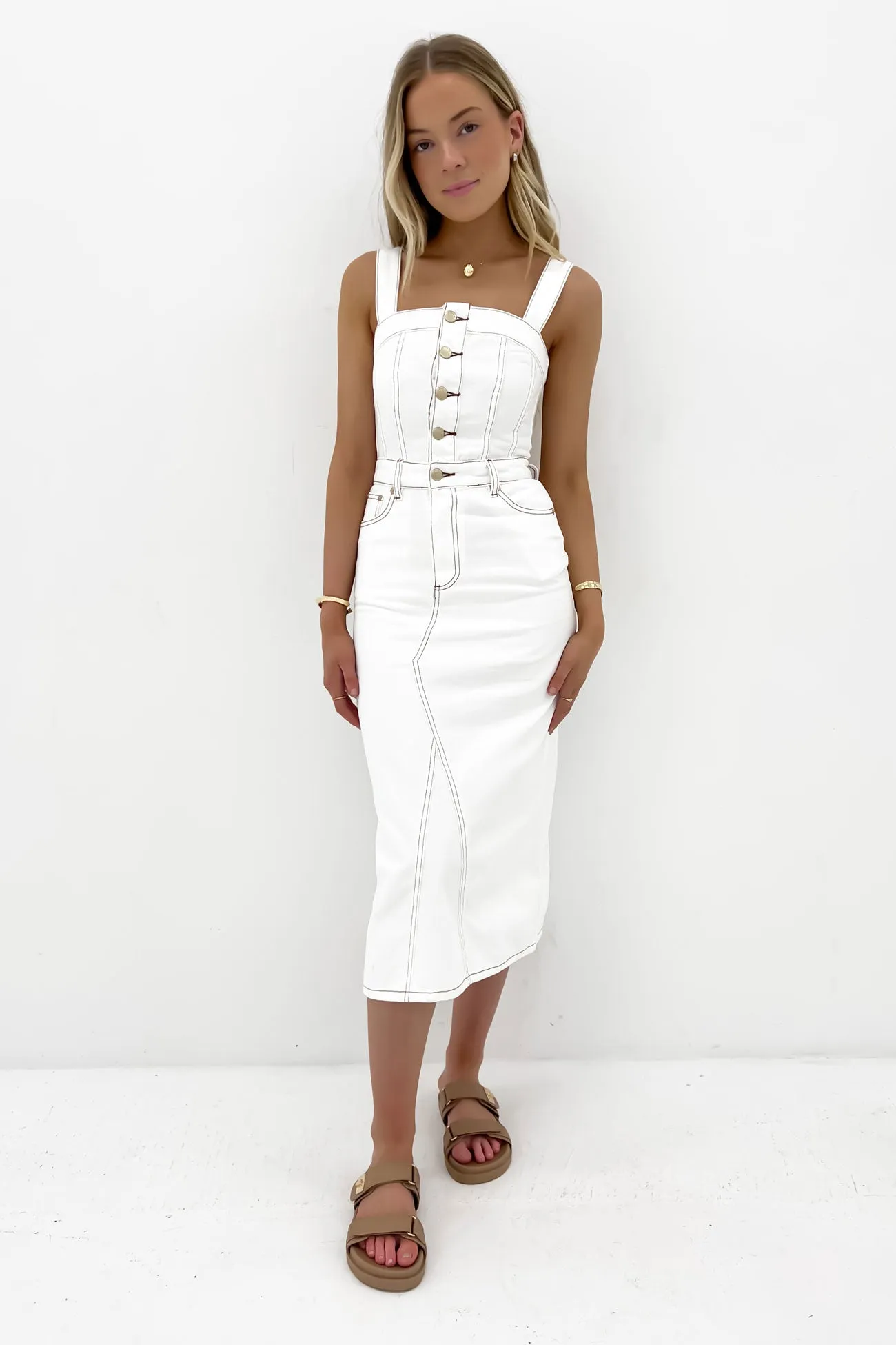 Coco Denim Midi Dress Vintage White