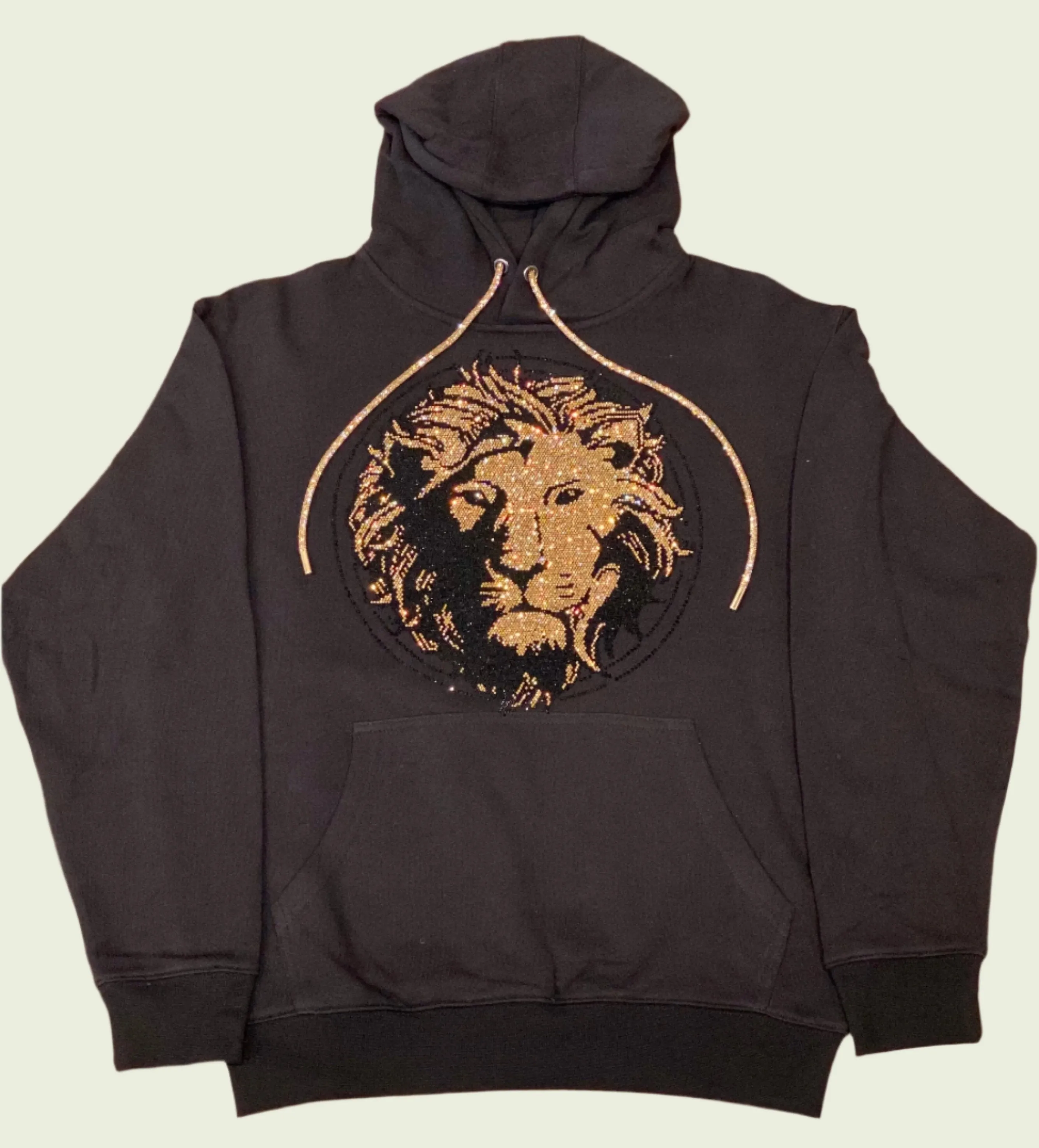 Crystal Lion Black Hoodie with Crystal Shoelace Tie