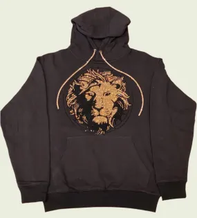 Crystal Lion Black Hoodie with Crystal Shoelace Tie