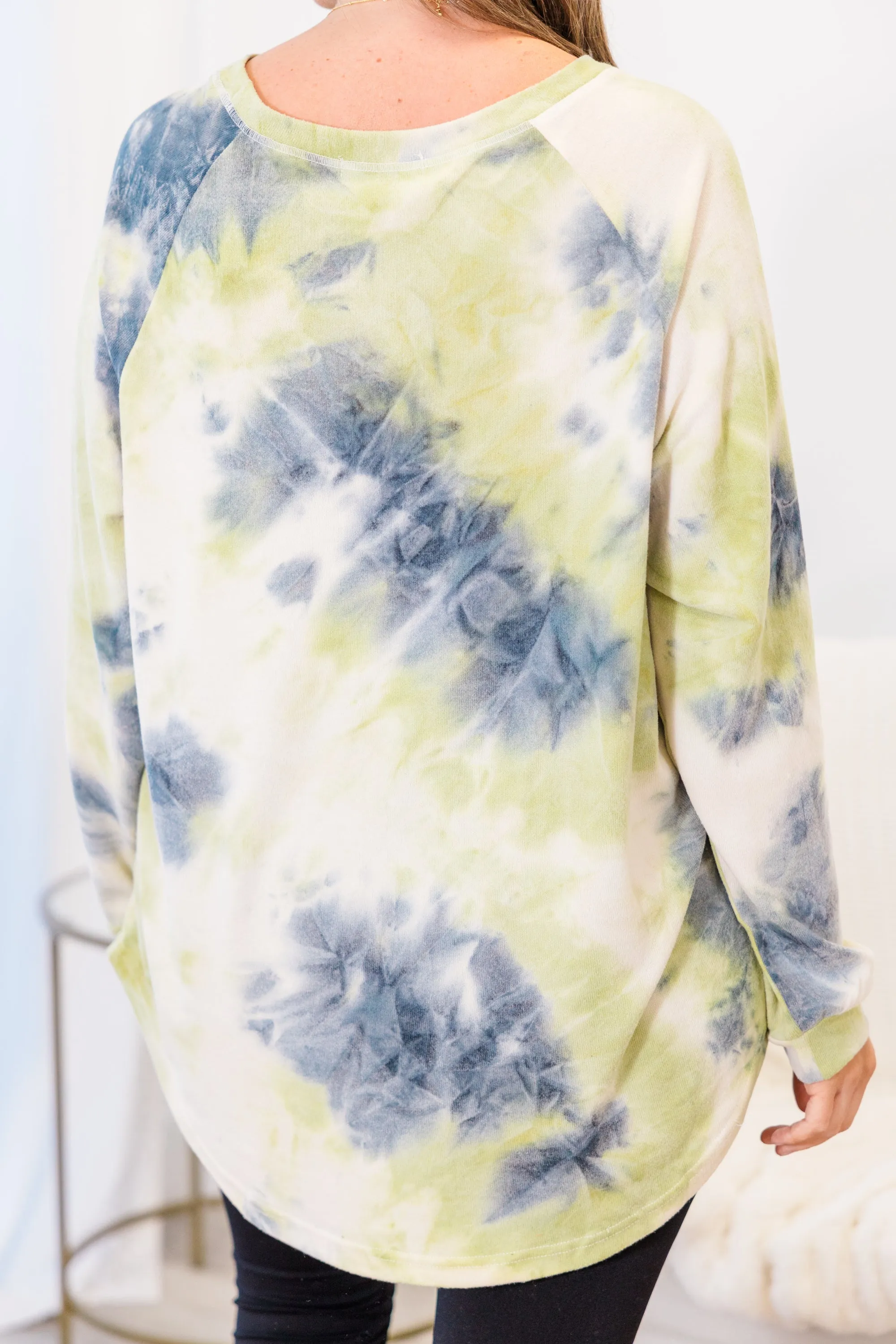 Curved Hem Slouchy Dolman Tunic, Tie Dye Olive