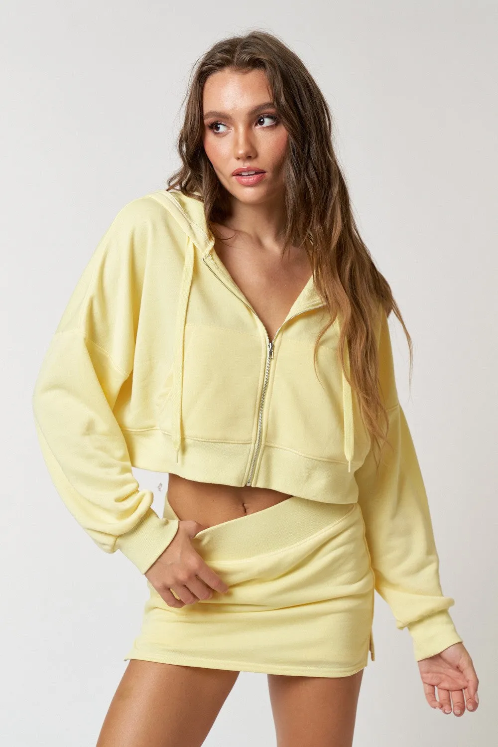 Delight Crop Zip up Hoodie Lemon Yellow