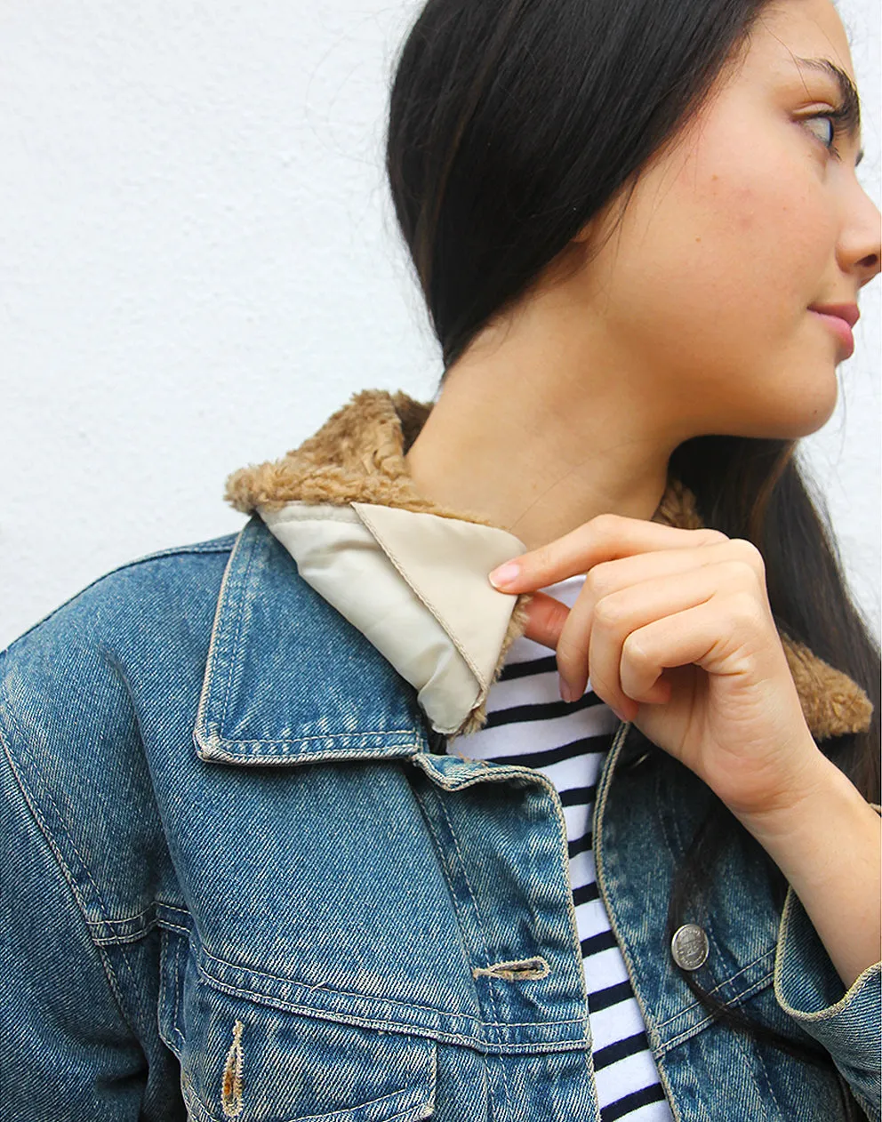 Denim Jacket with Faux Fur Collar