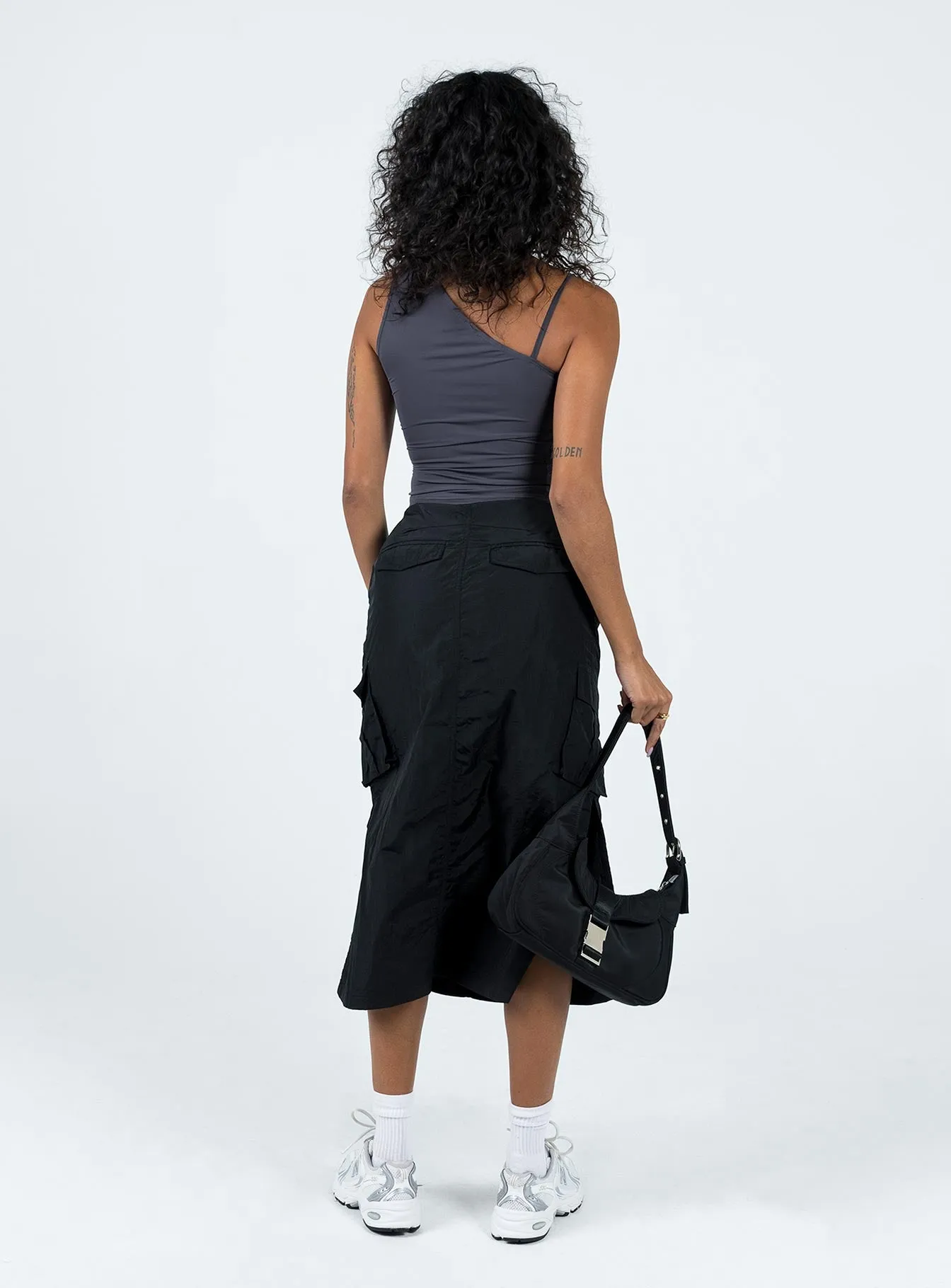 Diviney Parachute Midi Skirt Black