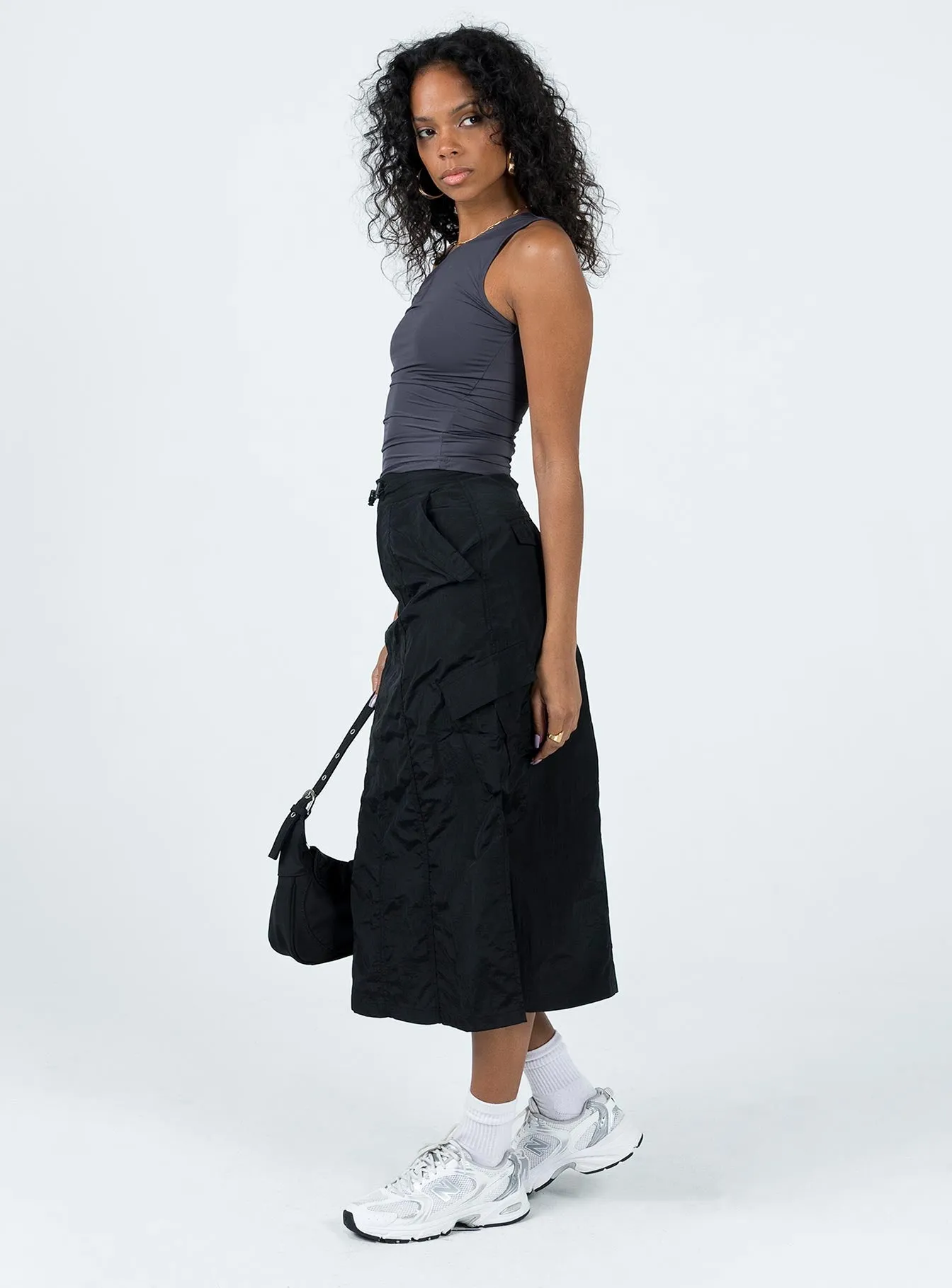 Diviney Parachute Midi Skirt Black