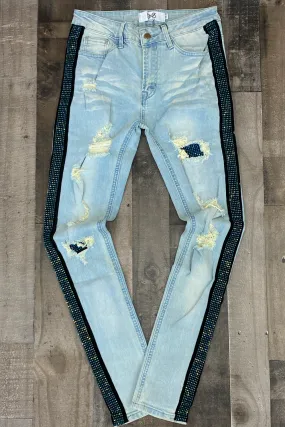 Dna Premium Wear- studded stripe & patch denim jeans (sea green)