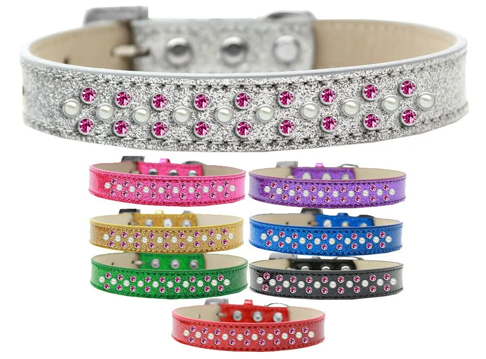 Dog, Puppy & Pet Ice Cream  Collar, "Pearl and Bright Pink Crystal Rimsets Sprinkles"