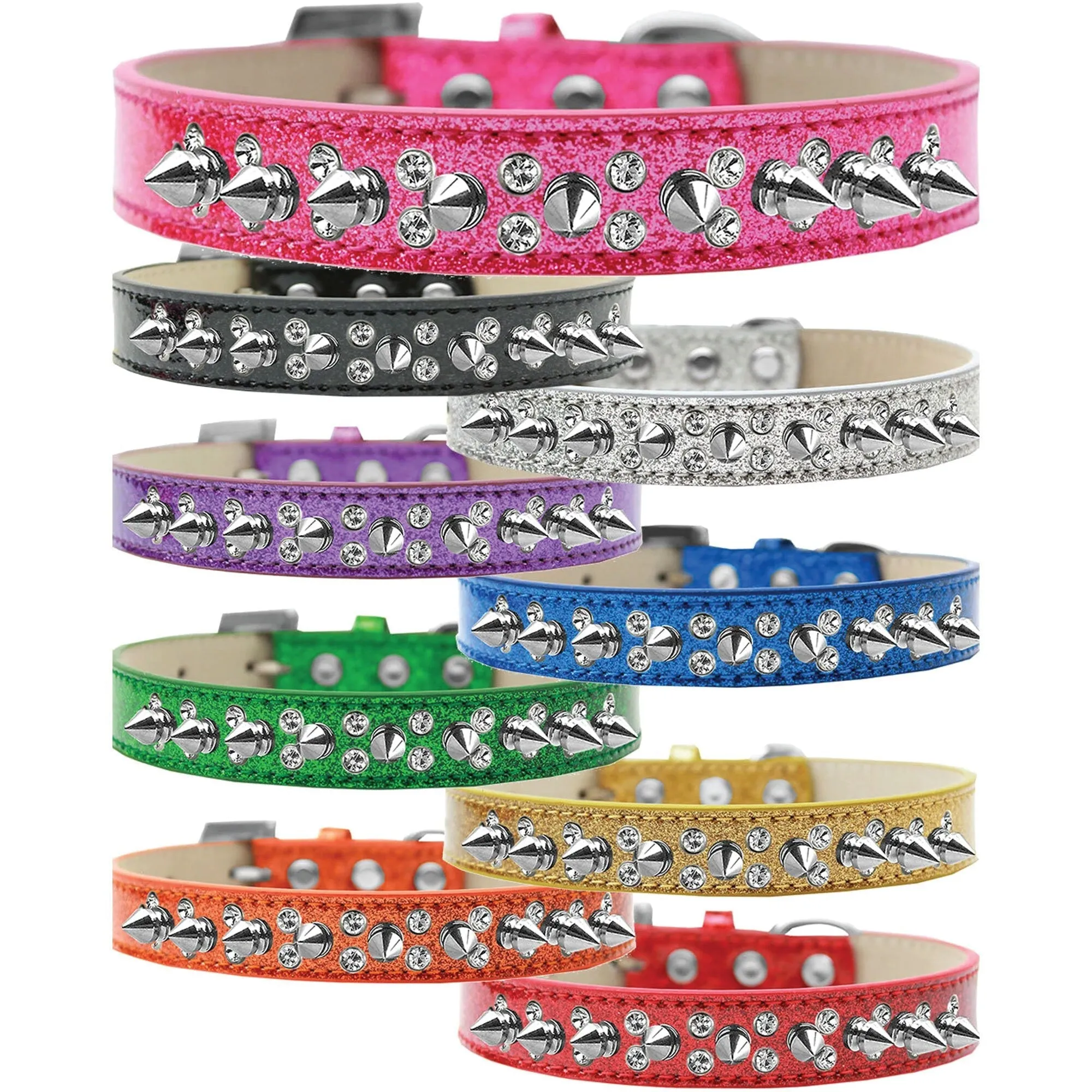 Dog, Puppy and Pet Ice Cream  Collar, "Double Crystal & Clear Spikes"