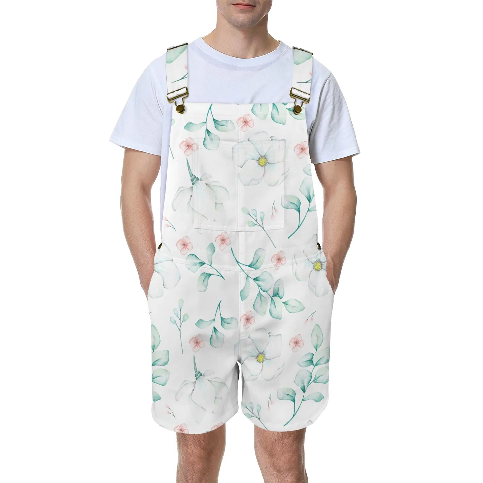 Eucalyptus Pink and white flowers Unisex Shorts Suspender Jumpsuit