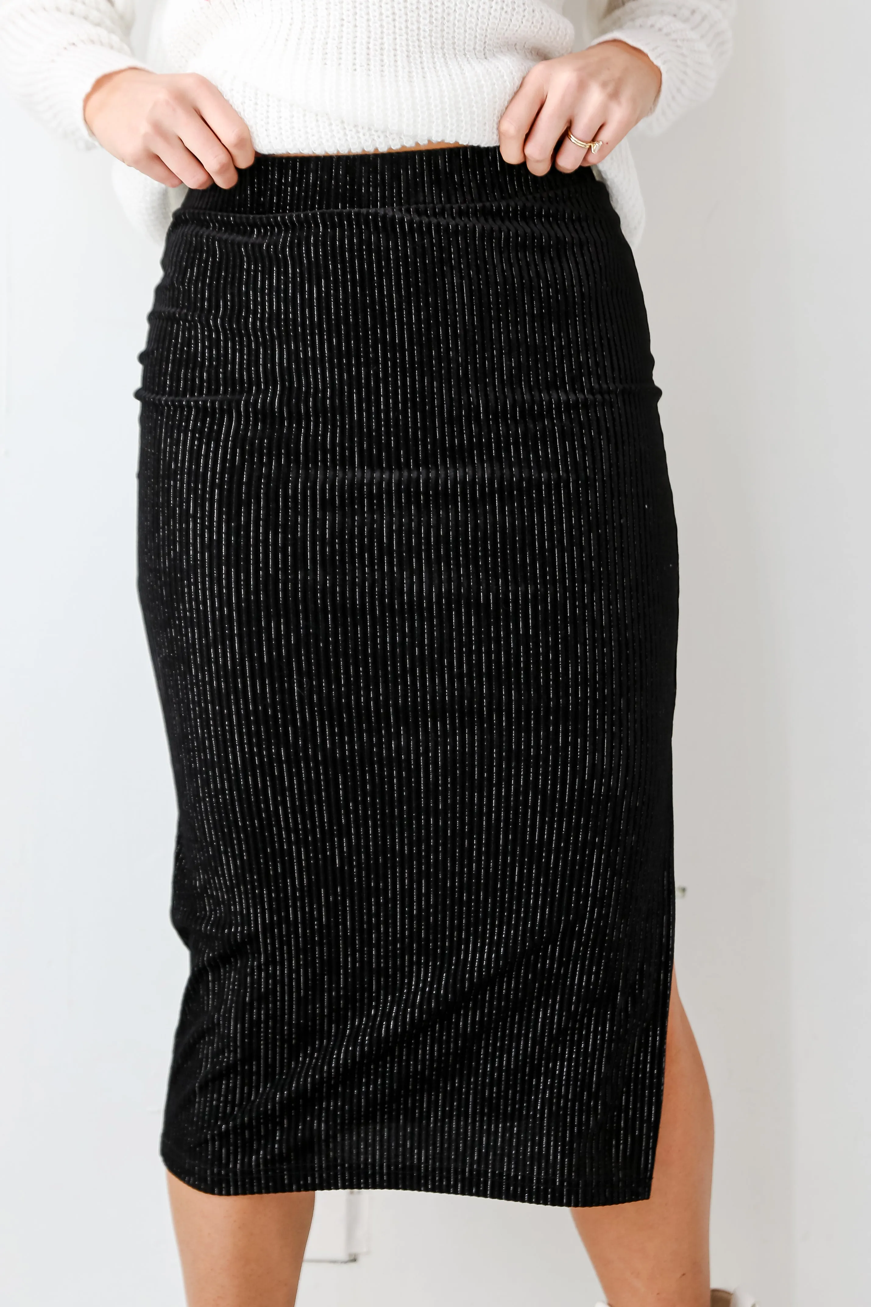 FINAL SALE - Lovely Muse Velvet Metallic Stripe Midi Skirt - DU DEAL