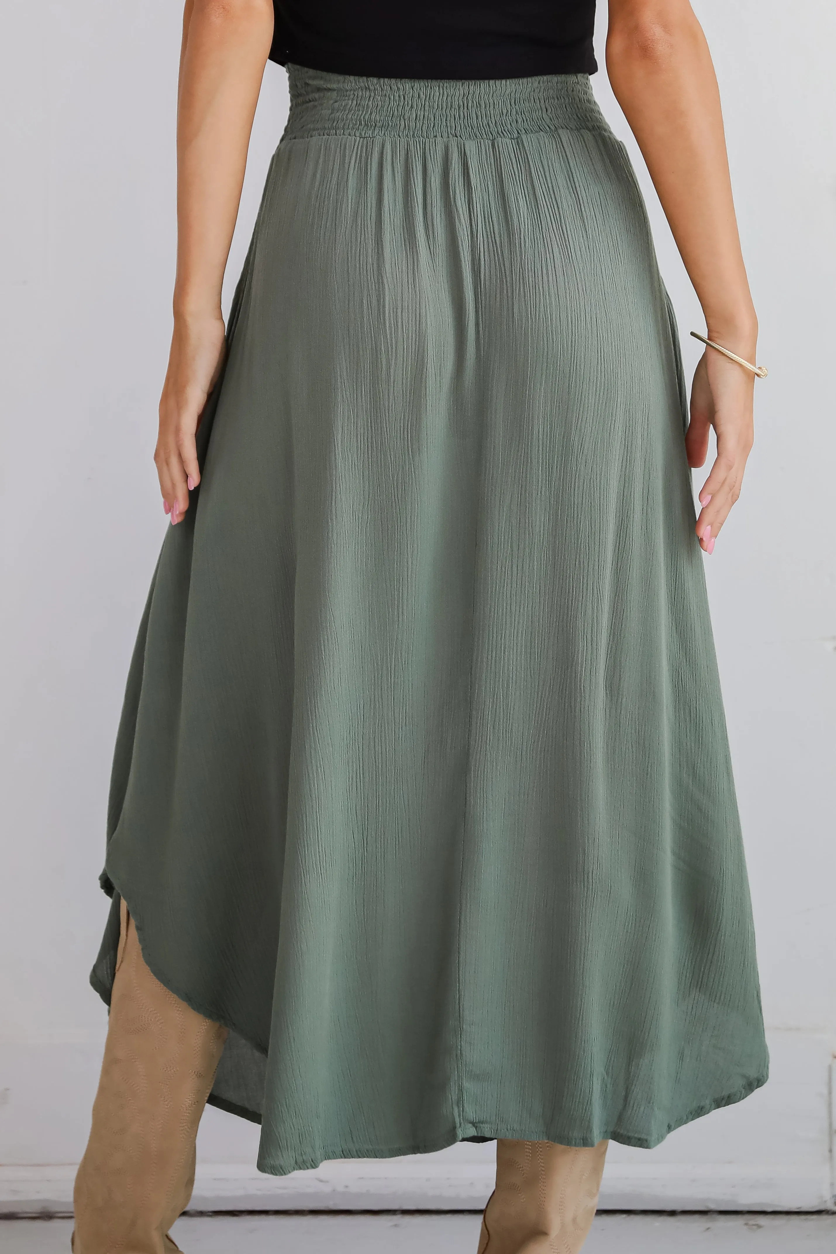 FINAL SALE - Sensational Purpose Olive Midi Skirt