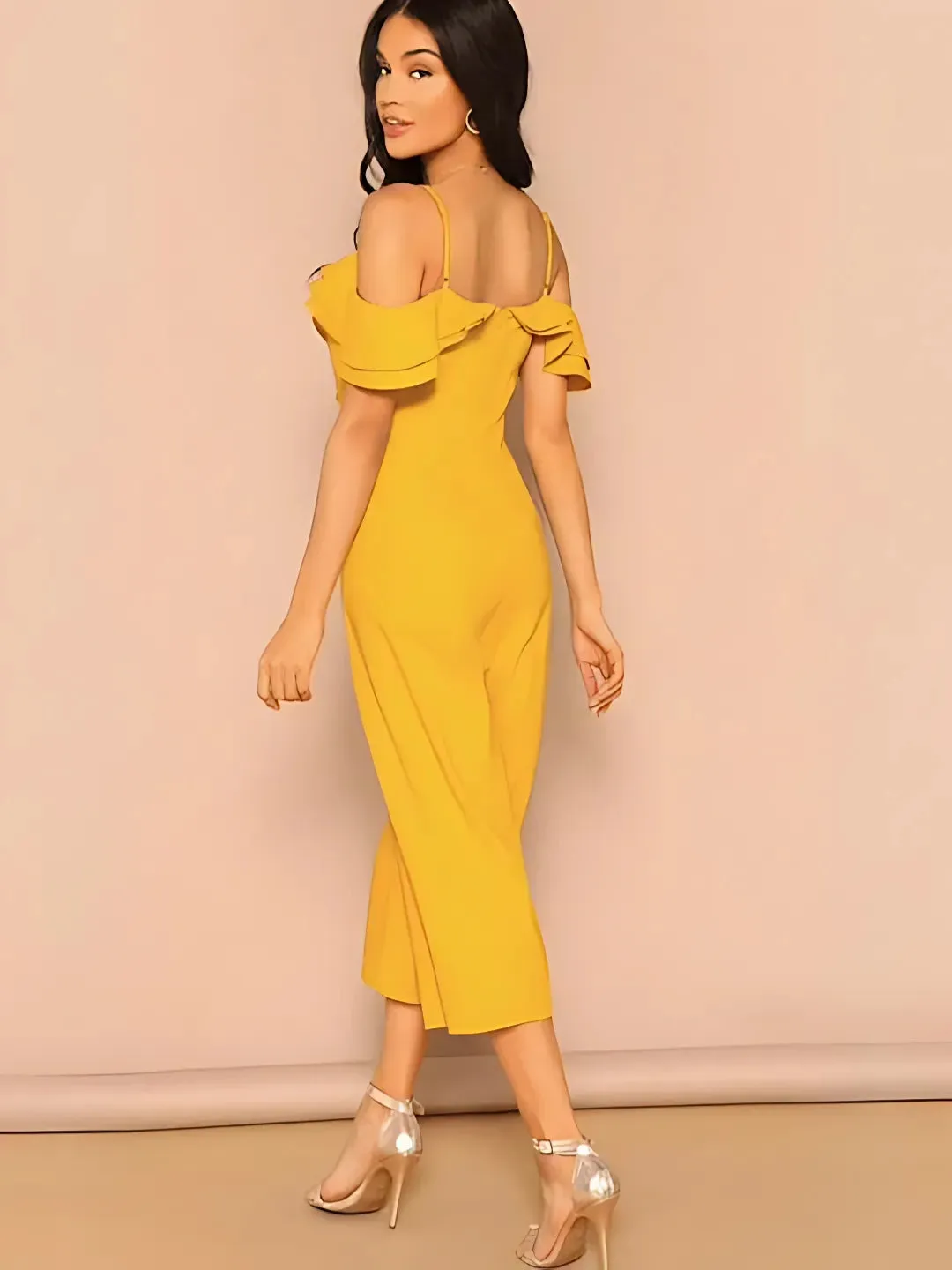 Flounce and Flair: High Waist Yellow Party Jumpsuit