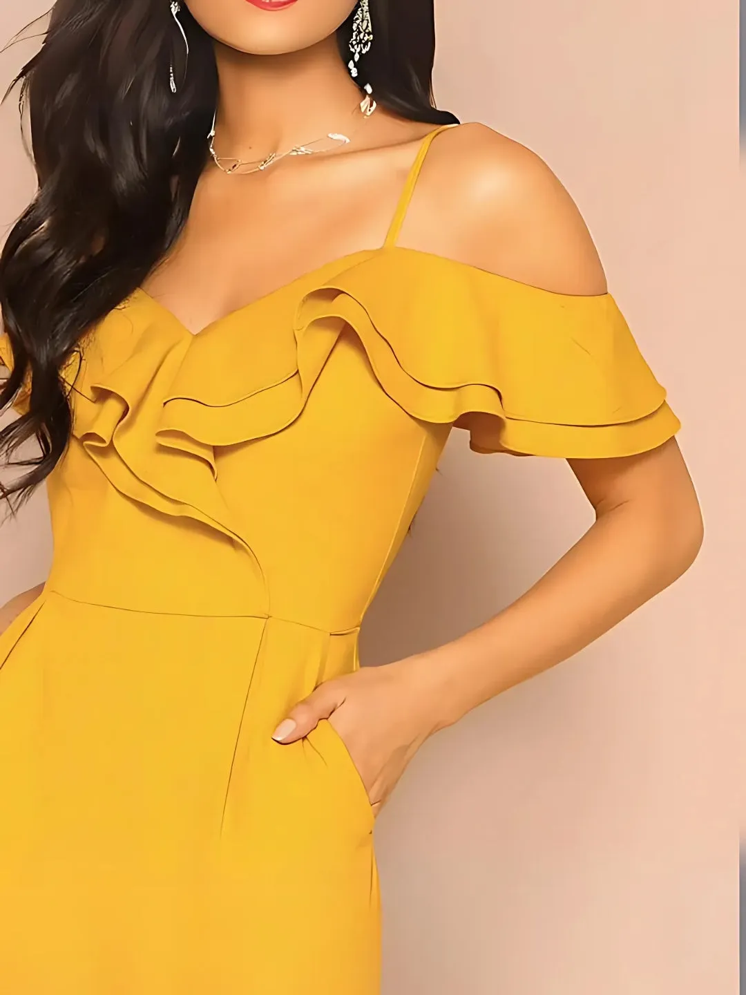 Flounce and Flair: High Waist Yellow Party Jumpsuit