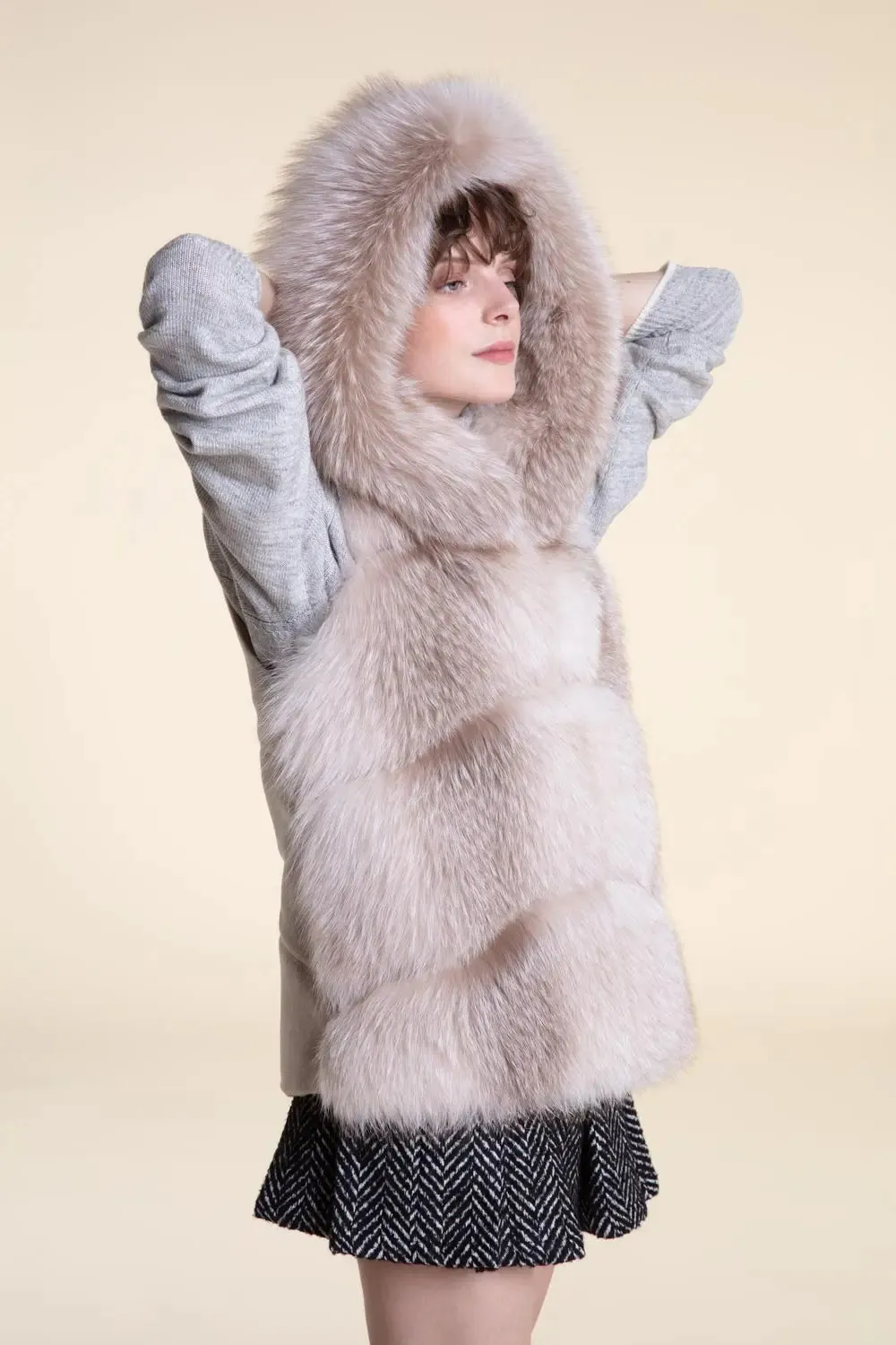 Fox fur vest with hood