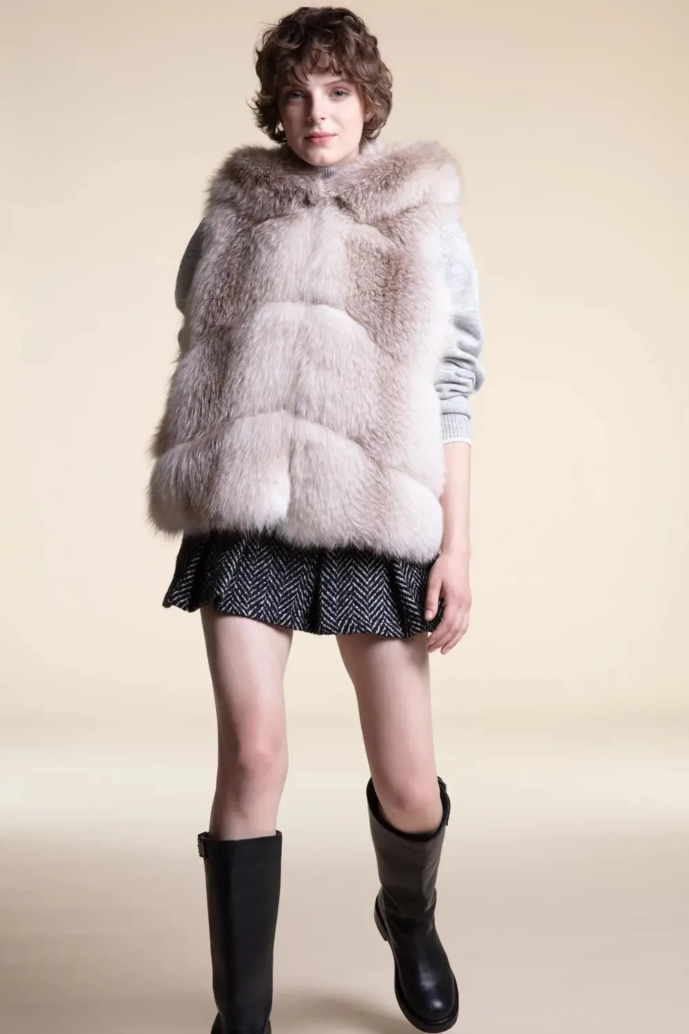 Fox fur vest with hood