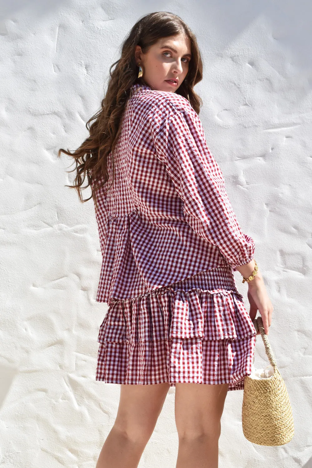 Freya Red Gingham Skirt Midi