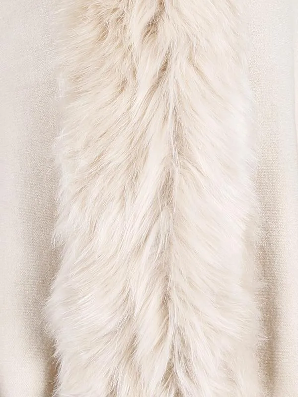 Fringed Cape Shawl Fur Collar Knitted Coat