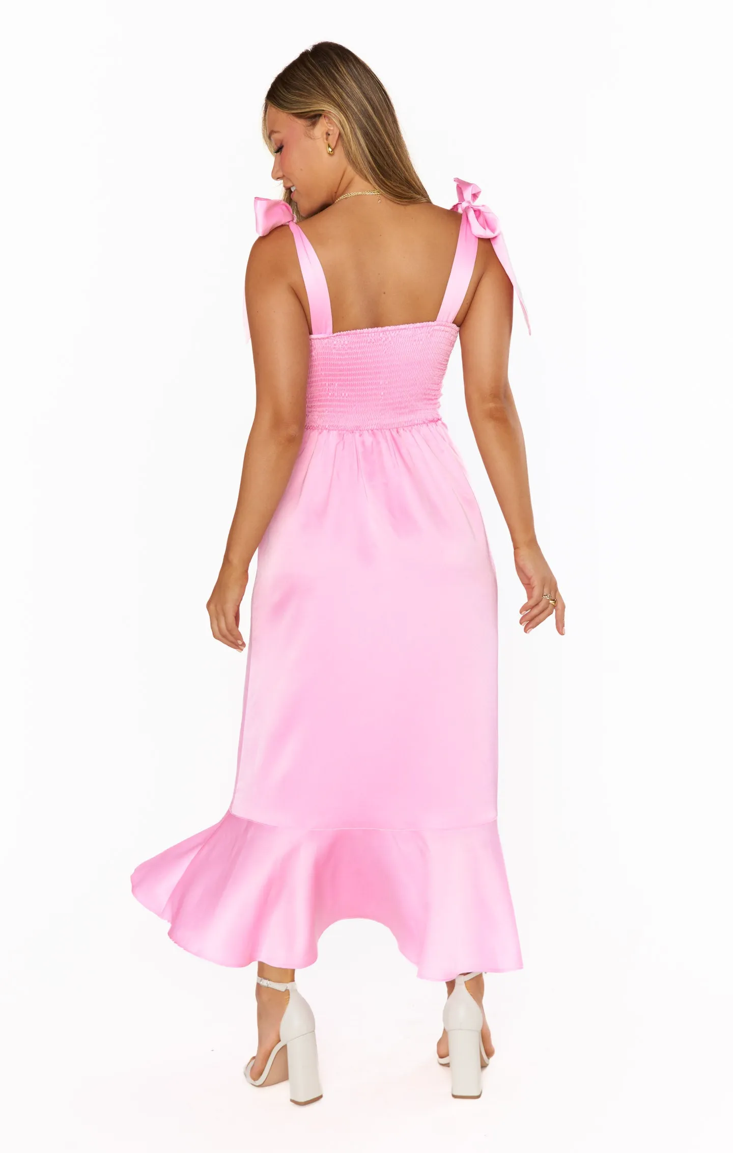 Garden Midi Dress ~ Pink Luxe Satin