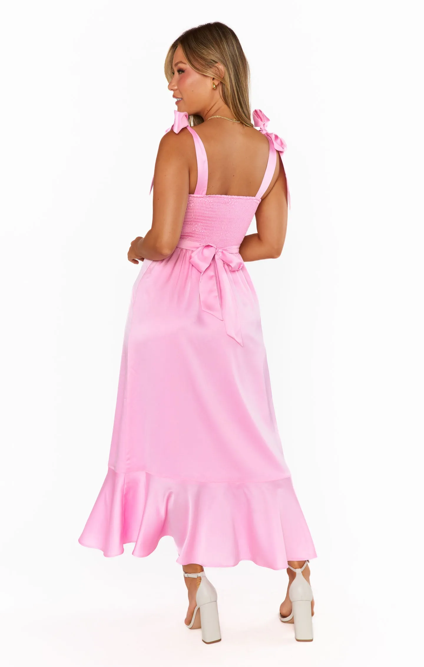 Garden Midi Dress ~ Pink Luxe Satin